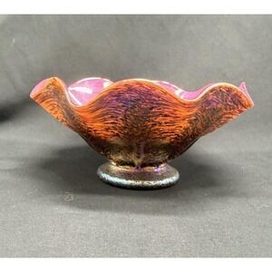John Gilvey Art Glass Bowl Gold Aurene Irridized Footed Bowl Pink